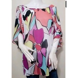 Worthington blouse floral size L butterfly sleeves